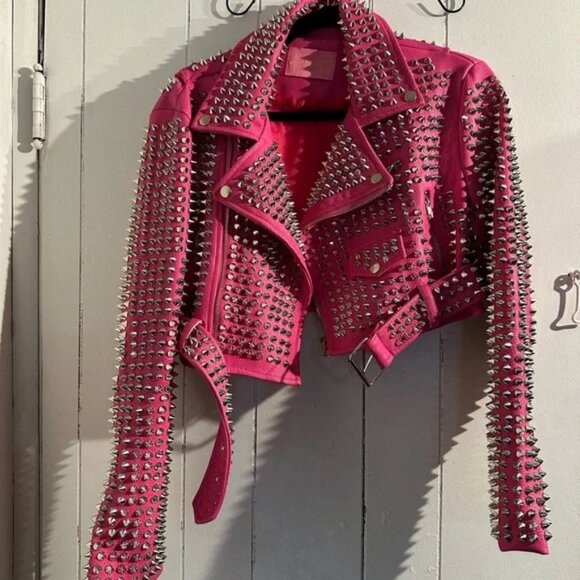 AKIRA Jackets & Blazers - AKIRA Studded Pink Biker Jacket